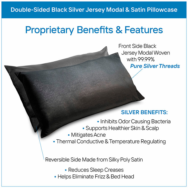 Black Silver Jersey Modal & Satin Pillowcase – King