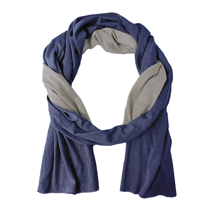 Reversible Silver Cotton Double Knit Scarf Blue Denim