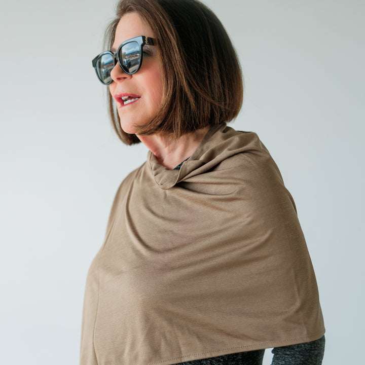 Mocha Silver Jersey Modal Poncho - Short