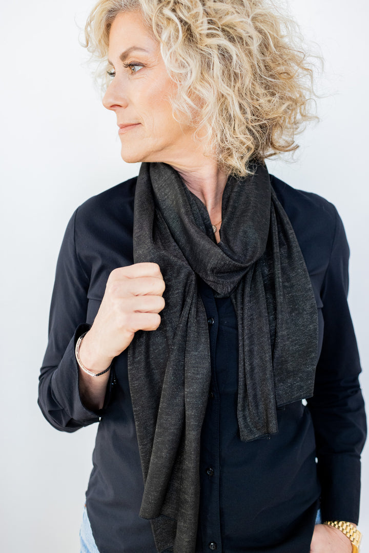 Black Silver Jersey Modal Scarf - Long