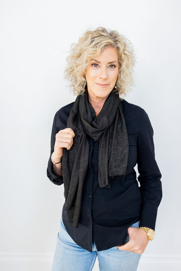 Black Silver Jersey Modal Scarf - Long