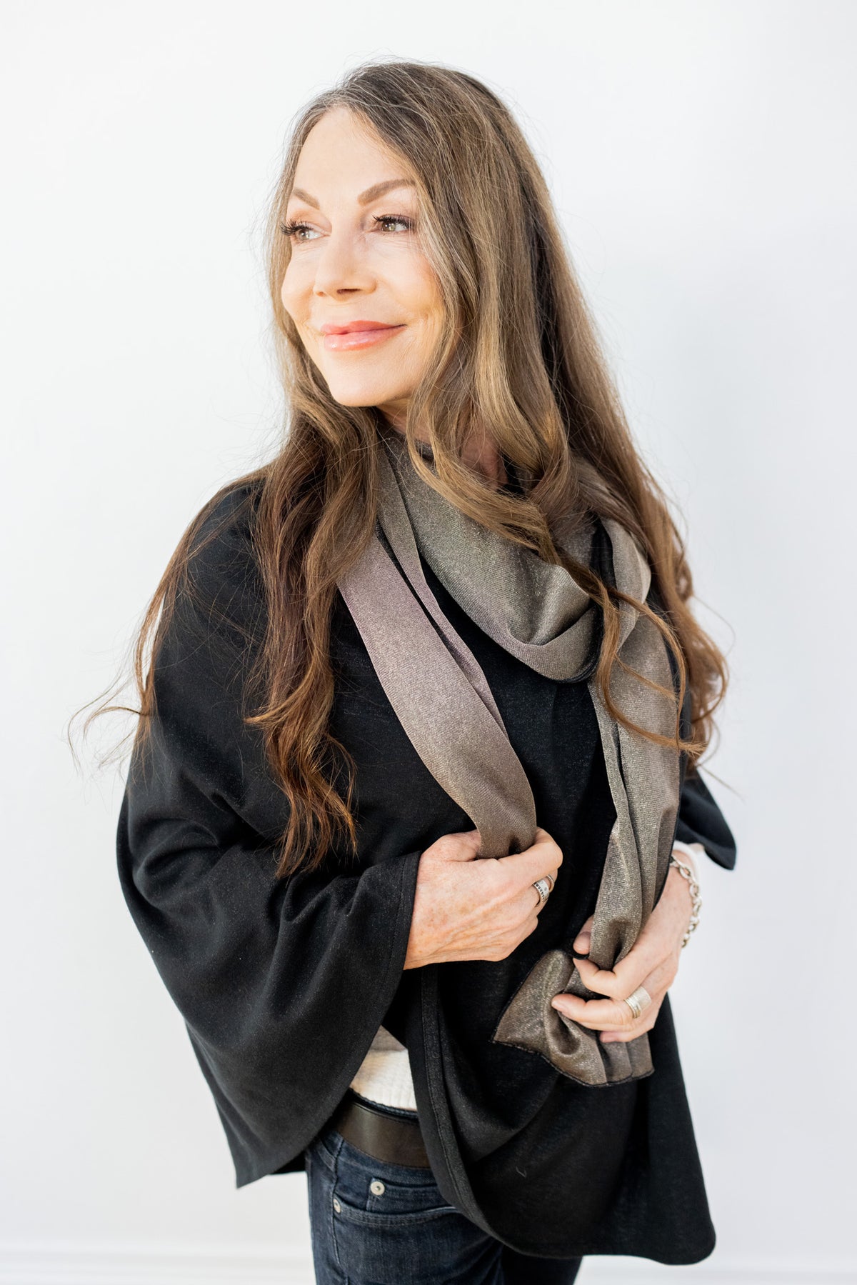 Reversible Pure Silver Mesh & Black Jersey Long Scarf