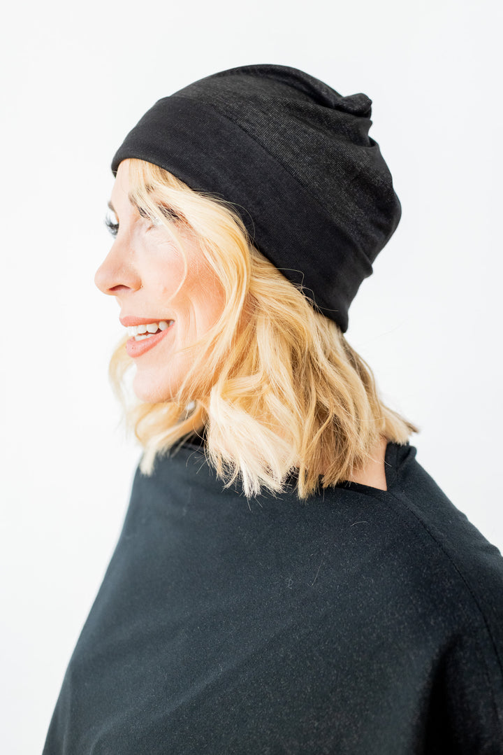 Black Silver Jersey Modal Beanie