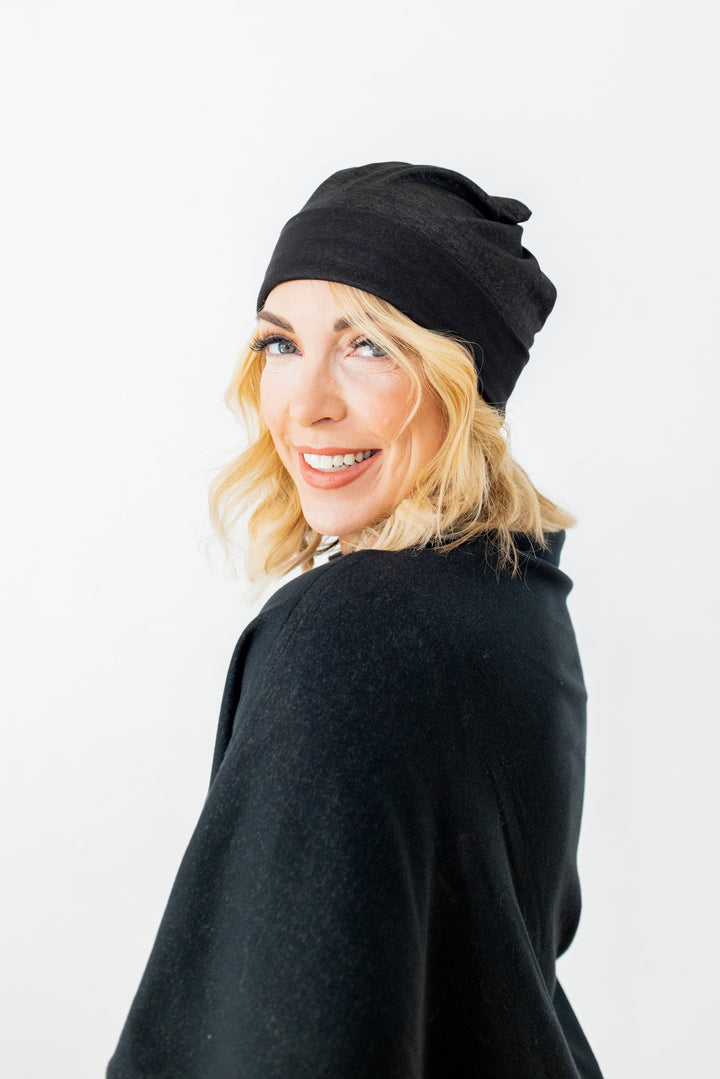 Black Silver Jersey Modal Beanie