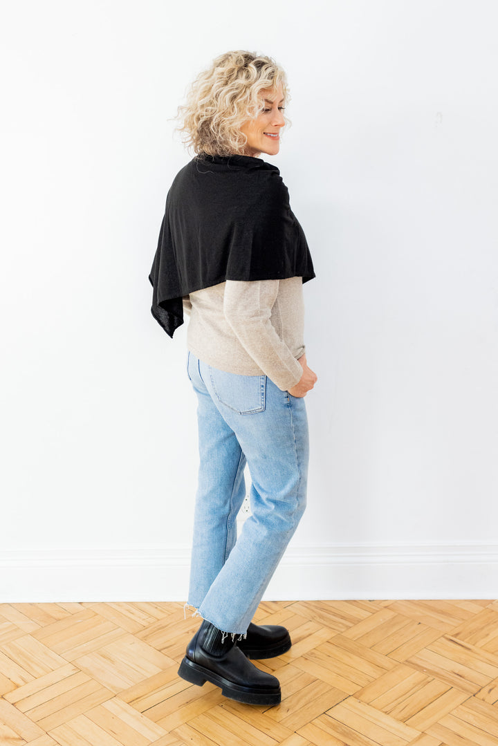 Black Silver Jersey Modal Poncho - Short