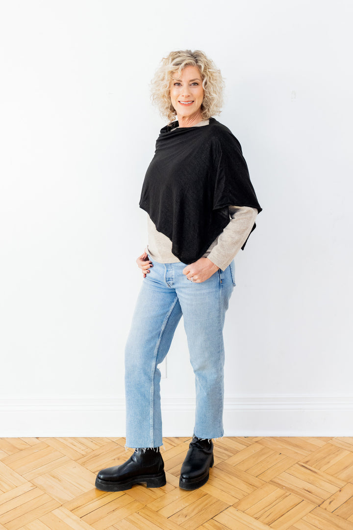 Black Silver Jersey Modal Poncho - Short
