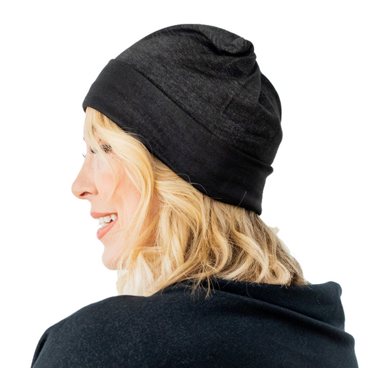 Black Silver Jersey Modal Beanie