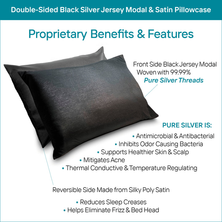 Black Silver Jersey Modal & Satin Pillowcase – Standard/Queen