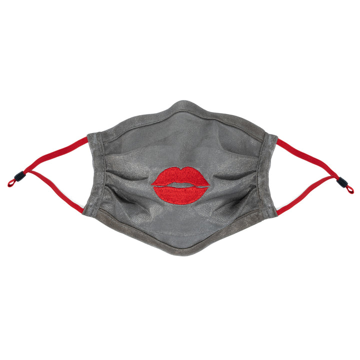 Silver Mesh Pleated Mask with LARGE Red Lips