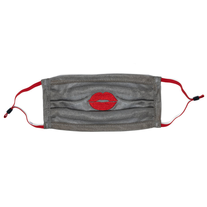 Silver Mesh Pleated Mask with LARGE Red Lips