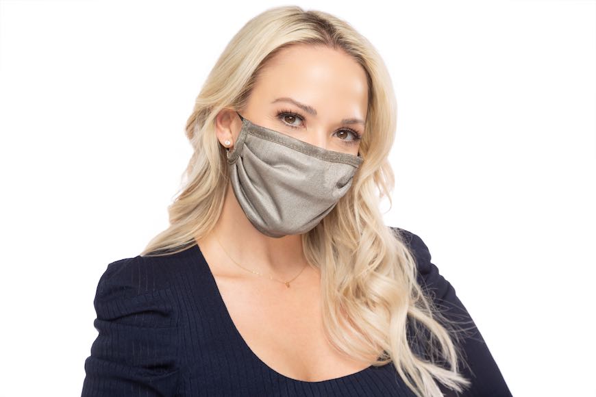 Woman Wearing TRU47 Silver Mesh Mask