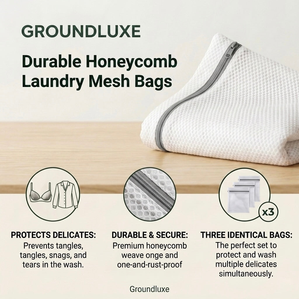 GroundLuxe™ Premium Honeycomb Mesh Laundry Bags | 3-Piece Set (12" x 16")