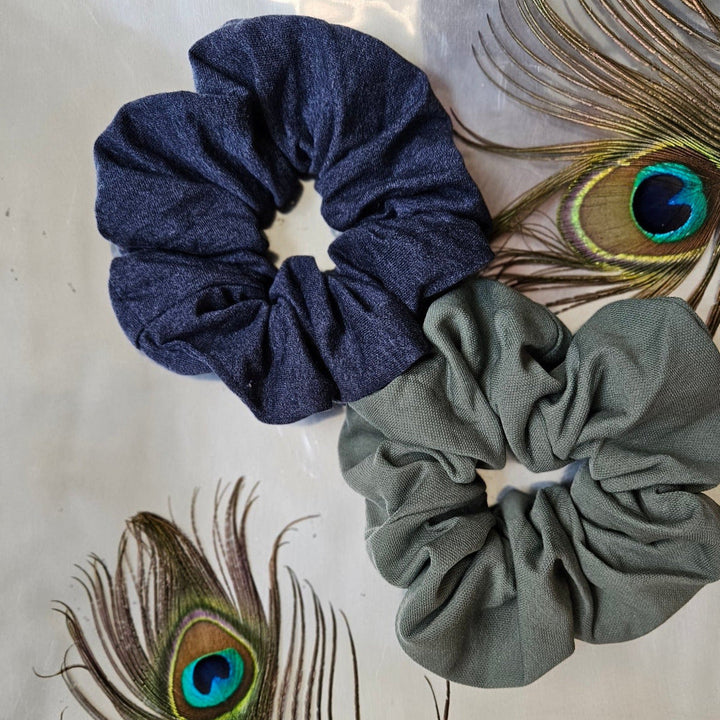 Moss & Denim Jersey Silver Chunky Scrunchie - Bundle