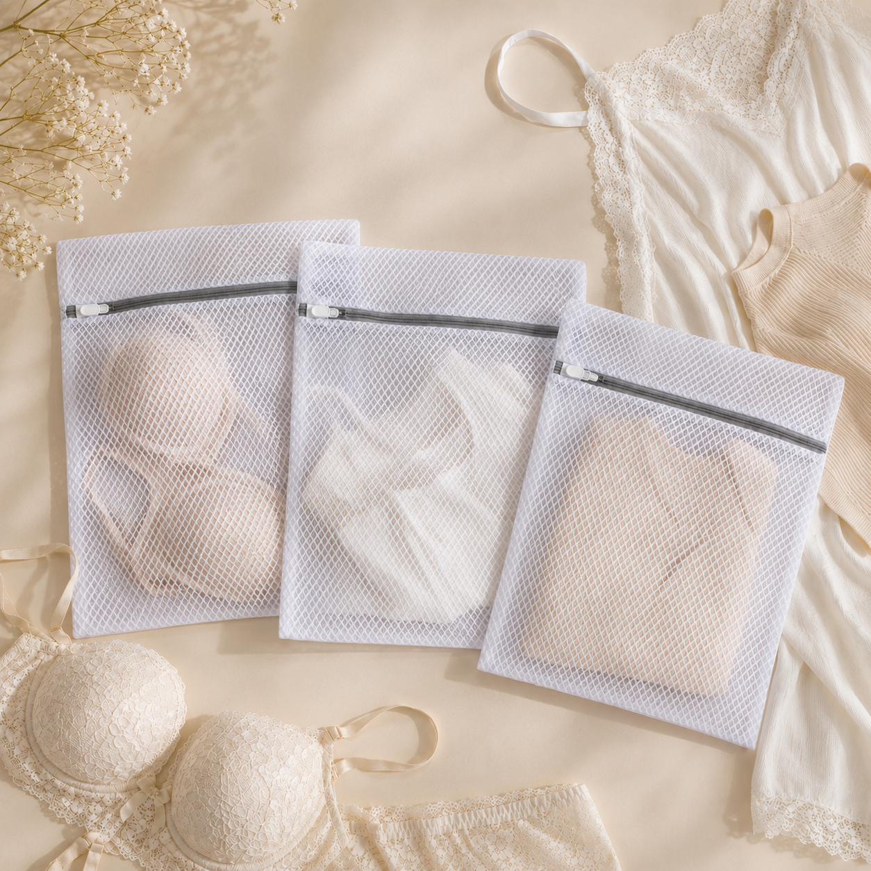 GroundLuxe™ Premium Honeycomb Mesh Laundry Bags | 3-Piece Set (12" x 16")