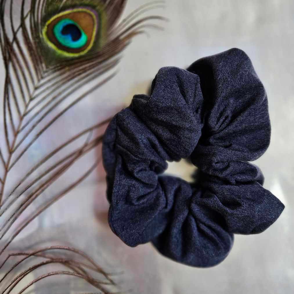 Denim Jersey Silver Chunky Scrunchie