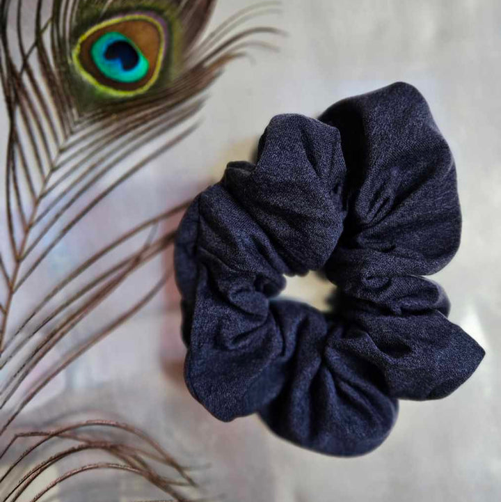 Denim Jersey Silver Chunky Scrunchie