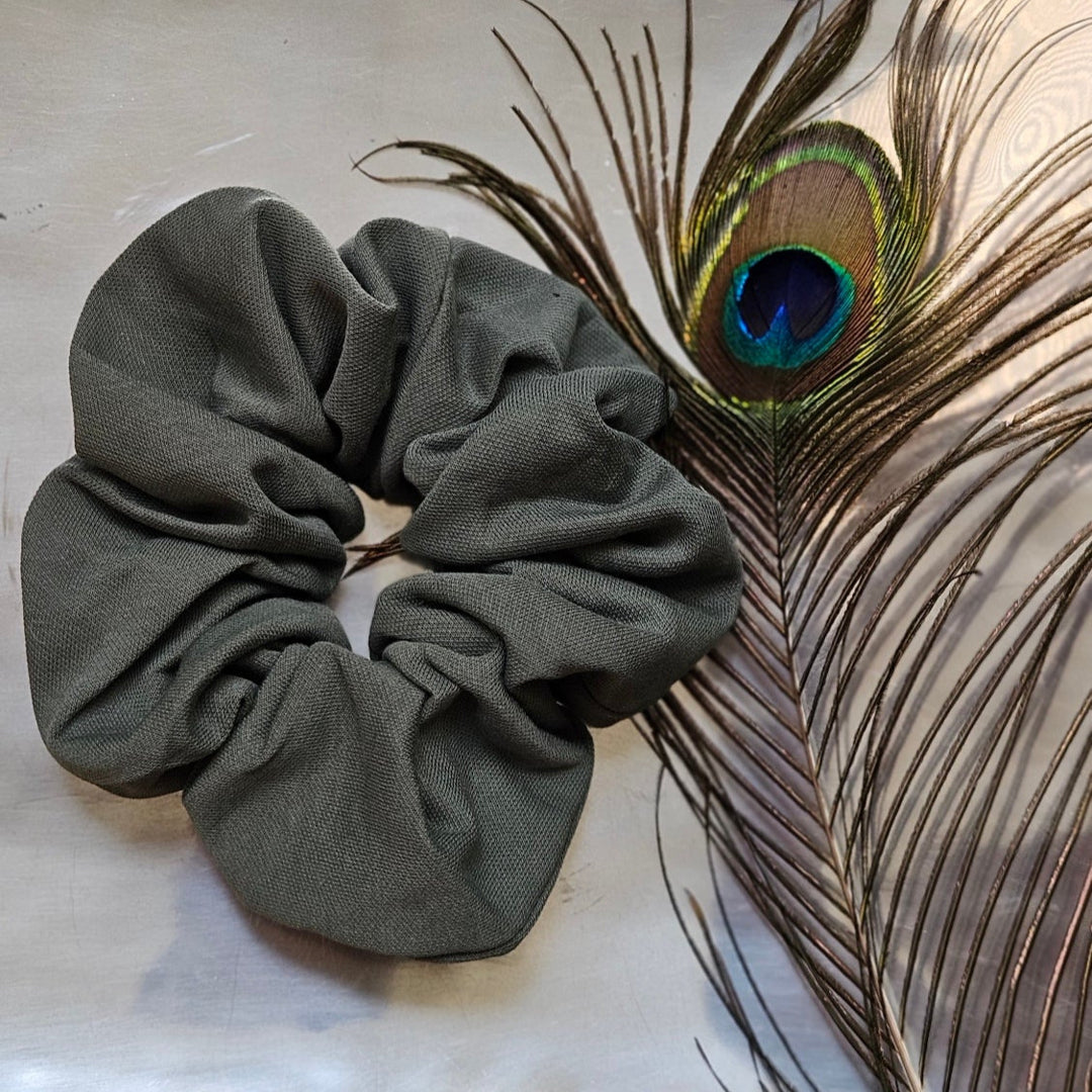 Moss Jersey Silver Chunky Scrunchie