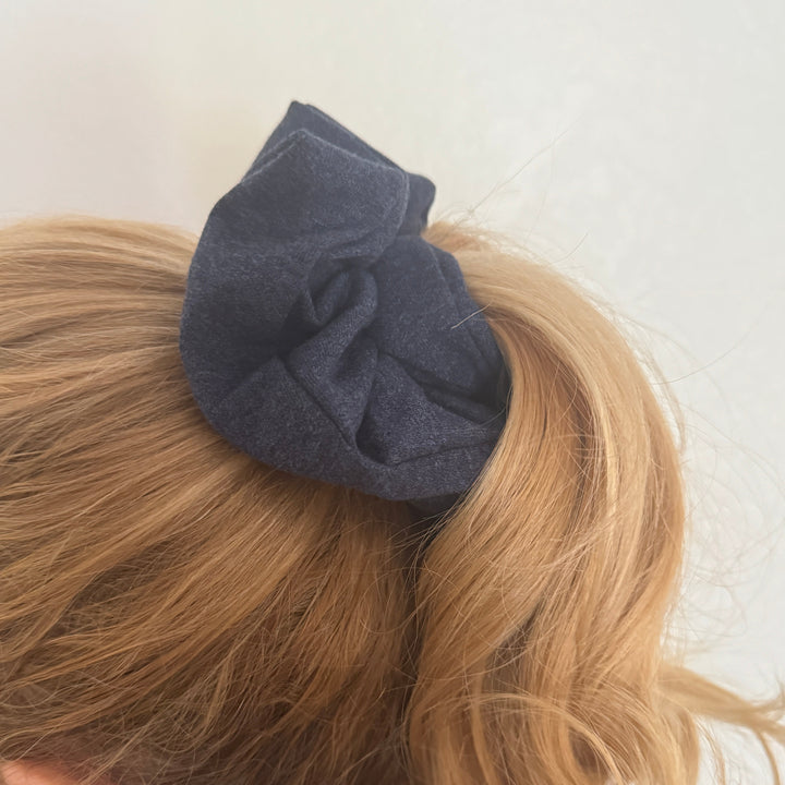 Denim Jersey Silver Chunky Scrunchie