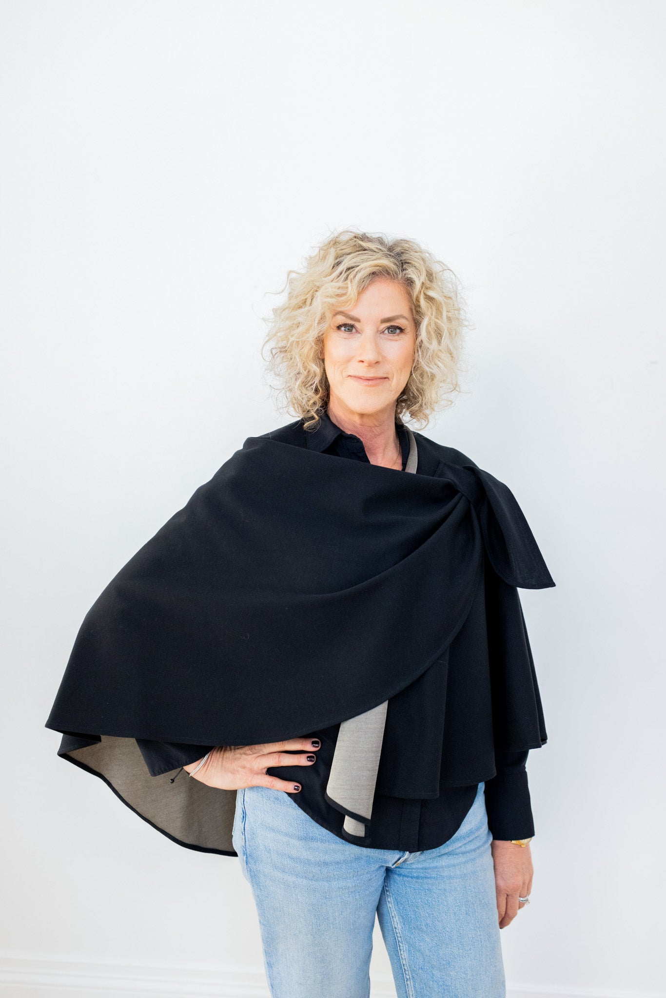 Black Silver Cotton Double Knit Cape