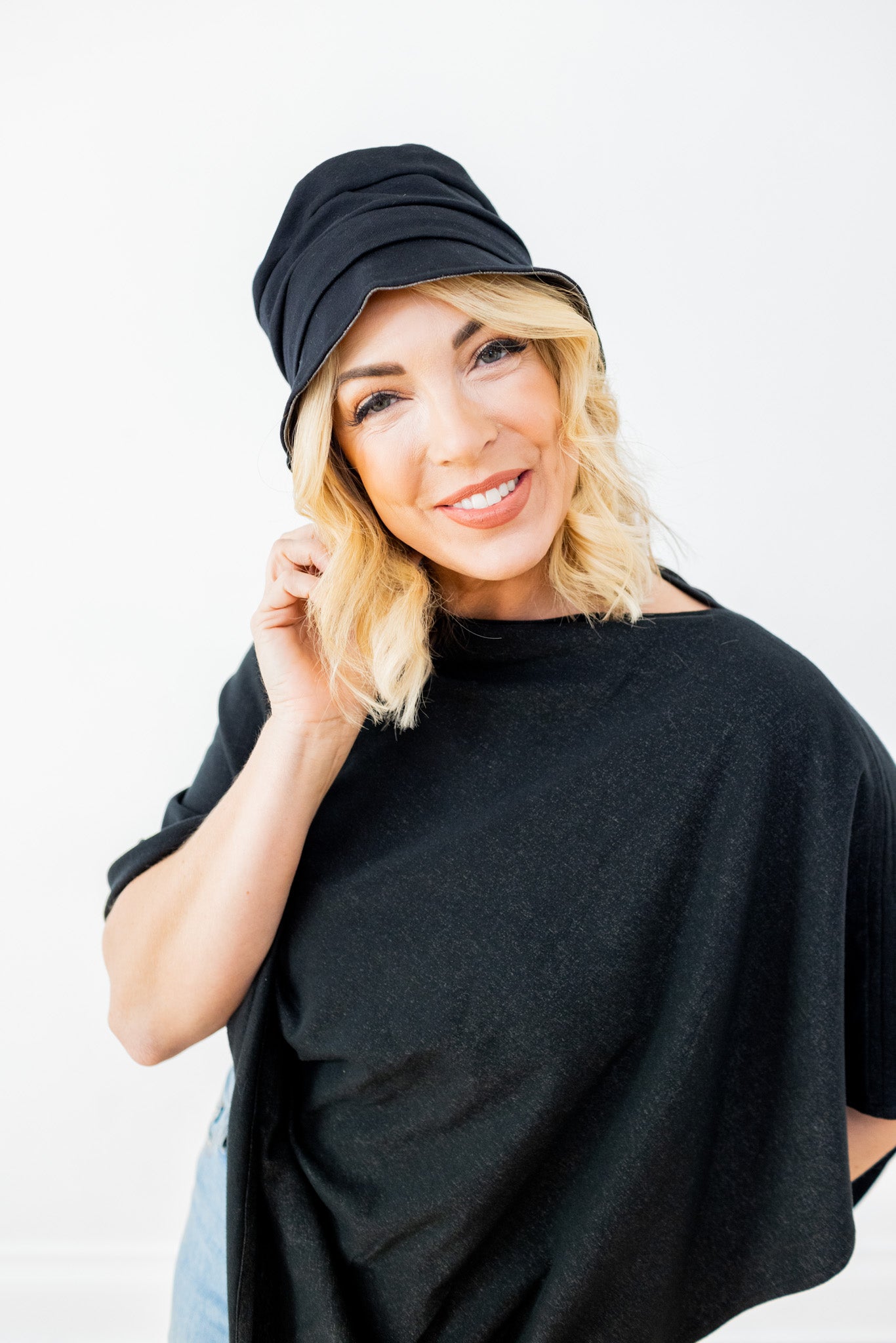 Black Silver Cotton Double Knit Bucket Hat