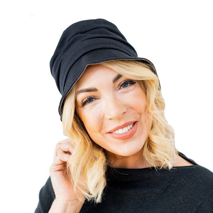 Black Silver Cotton Double Knit Bucket Hat