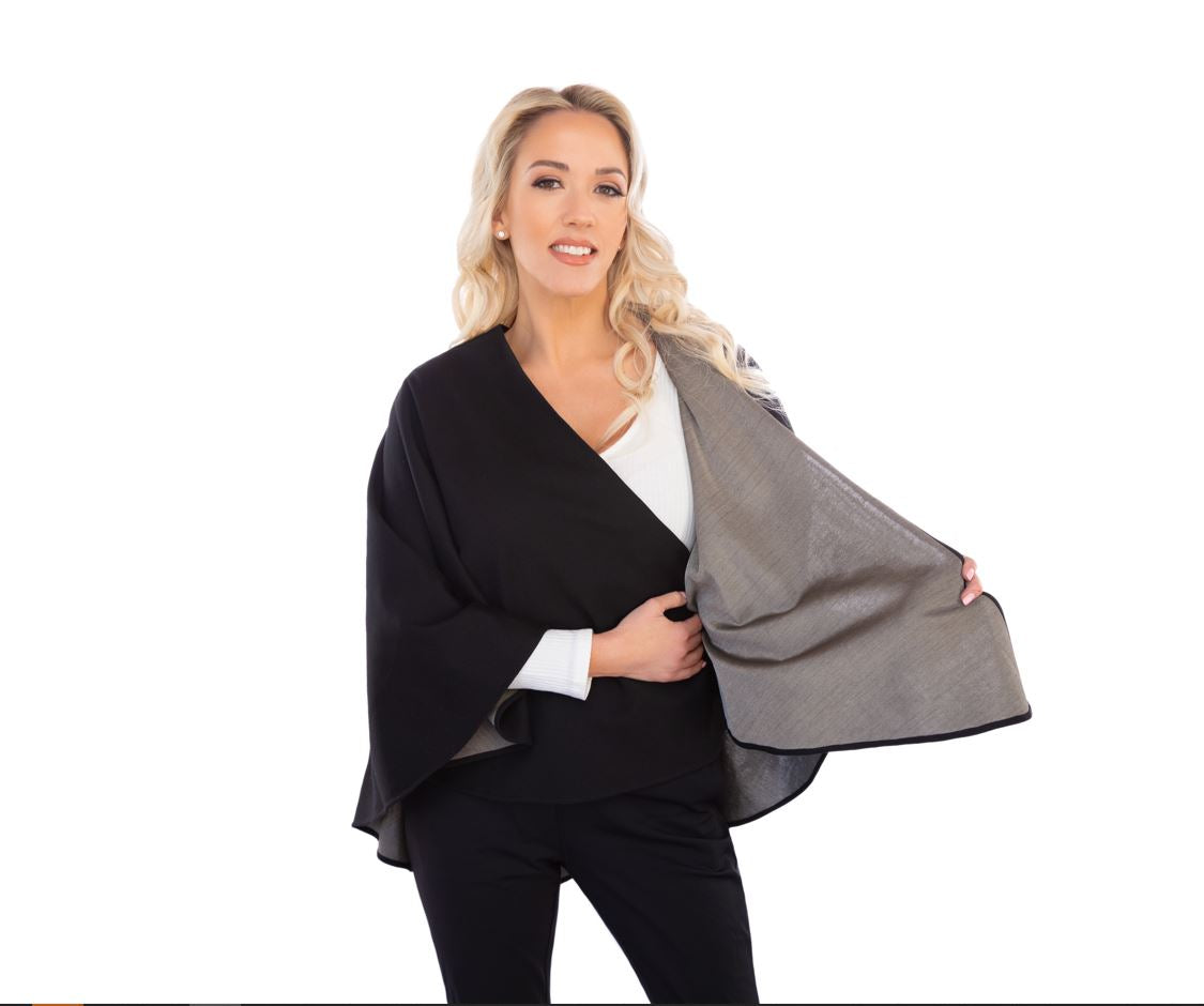 Black Silver Cotton Double Knit Cape