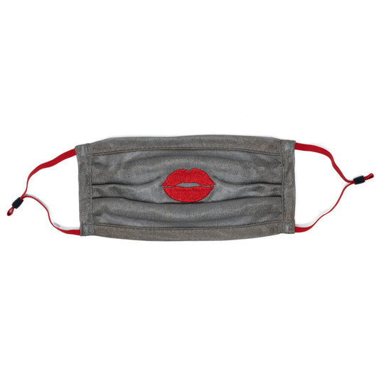Silver Mesh Pleated Mask with LARGE Red Lips